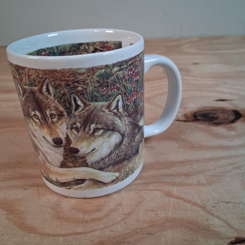 Vtg Seasons Of The Wolf Mug Esco Coffee Cup 1995 Michele Wilk Artist Outdoor